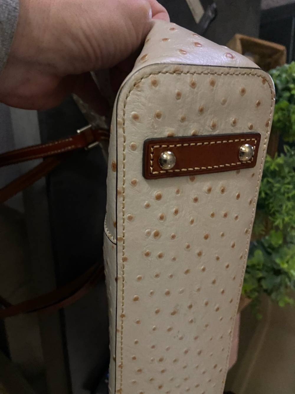 Dooney & Bourke Cream Ostrich-Embossed Lexington Tote Leather Purse - Picture 5 of 6